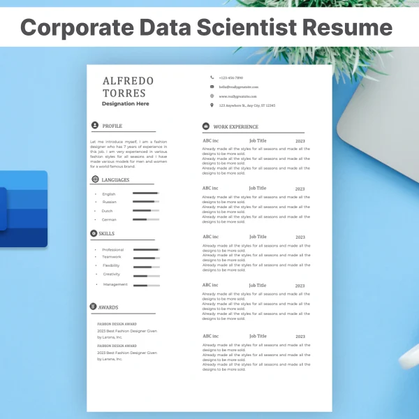 Corporate Data Scientist Resume Template