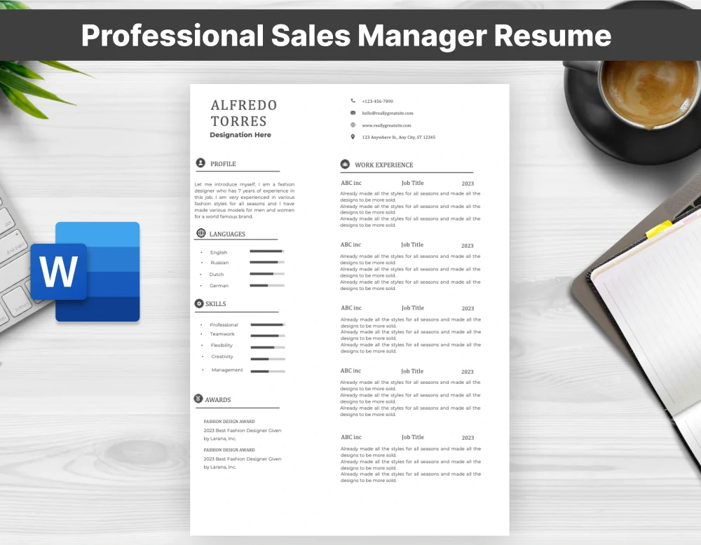 Professional Sales Manager Resume Template