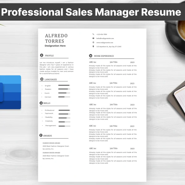 Professional Sales Manager Resume Template