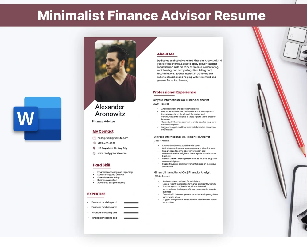 Minimalist Finance Advisor Resume Template