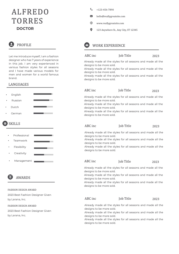 Minimalist Doctors Resume